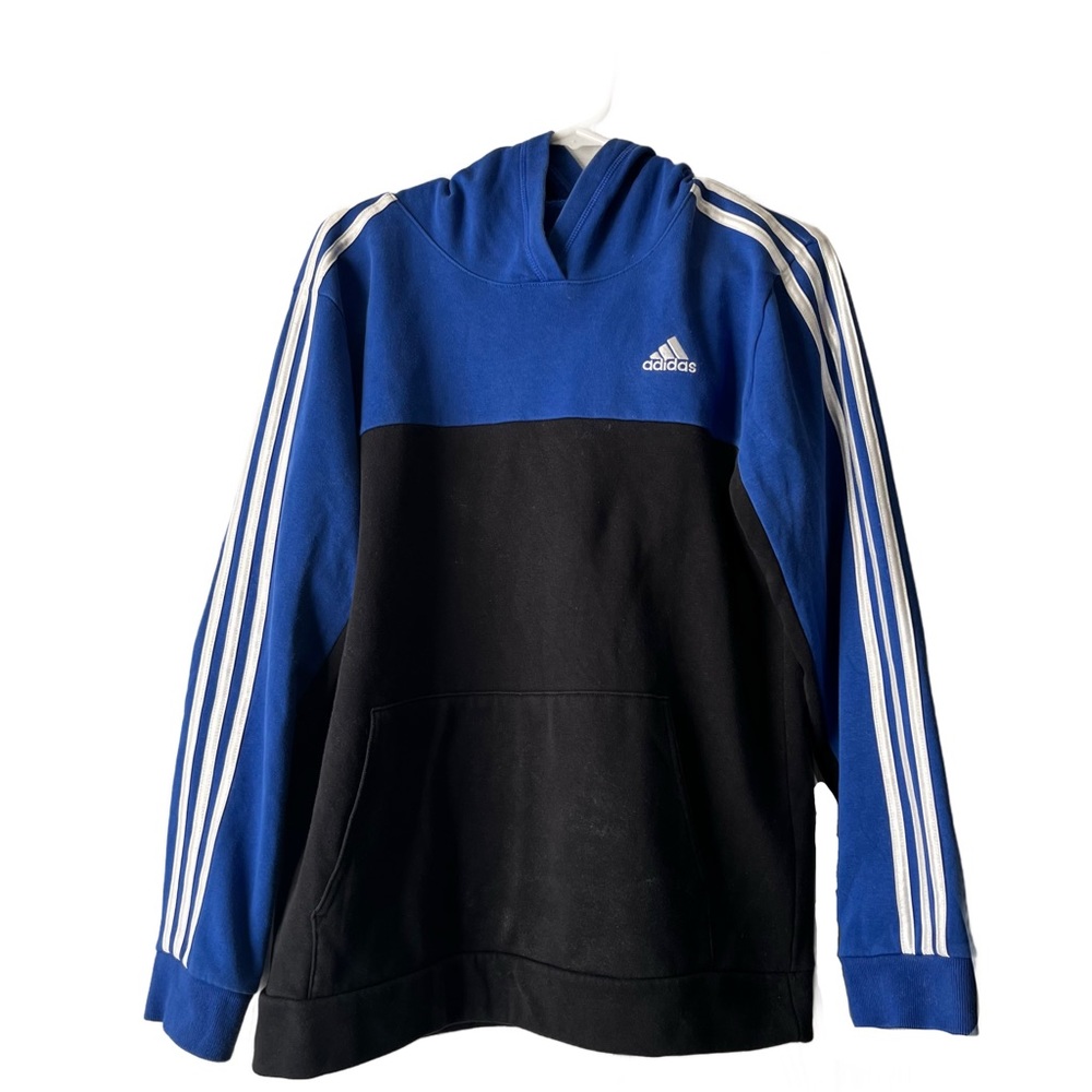 Adidas Black and Blue Sweatshirt w/ White Stripes Kids XL Cotton & Polyester